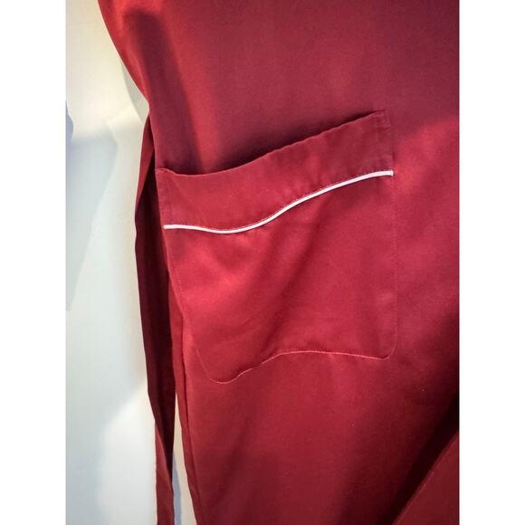 Bed to Brunch Maroon Silky Long Robe with Embroidered Roses – Size Small - Picture 5 of 8